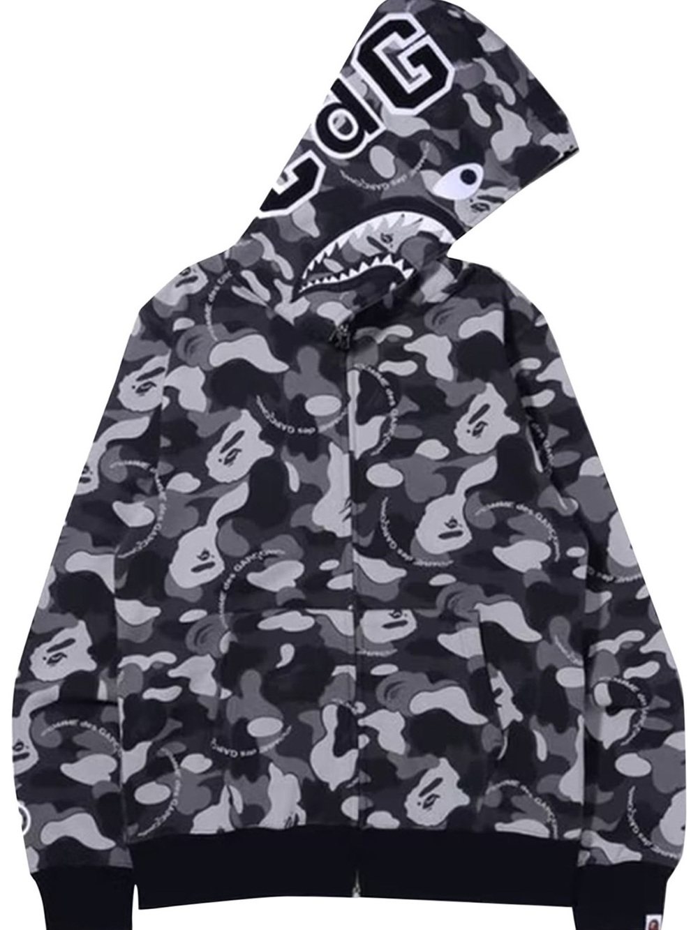 Bape x CDG Osaka Shark Comme des Garcons Black & Gray Camouflage Zip Hoodie